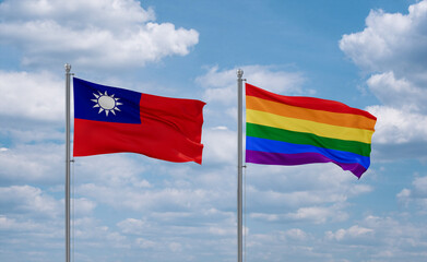 Gay Pride and Taiwan flags, country relationship concept