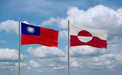 Greenland and Taiwan flags, country relationship concept