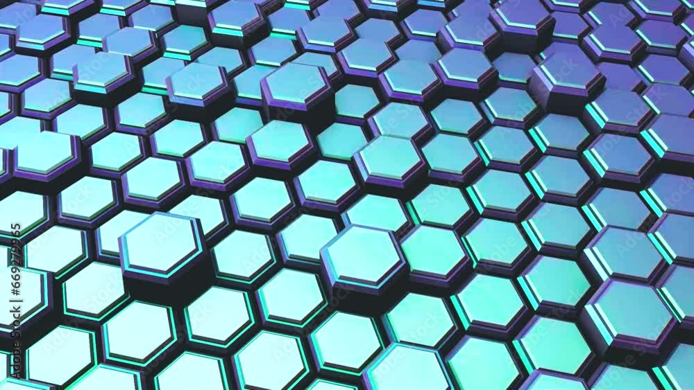 Poster abstract background or screensaver made of metal hexagons. footage for creating an intro. motion ani