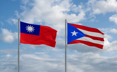 Puerto Rico and Taiwan flags, country relationship concept