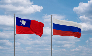 Russia and Taiwan flags, country relationship concept