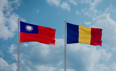 Romania and Taiwan flags, country relationship concept