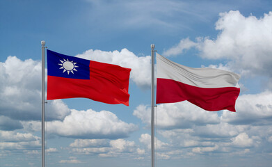 Poland and Taiwan flags, country relationship concept