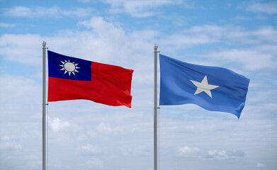 Somalia and Taiwan flags, country relationship concept