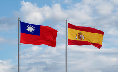 Spain and Taiwan flags, country relationship concept