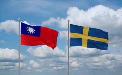 Sweden and Taiwan flags, country relationship concept