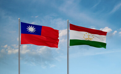 Tajikistan and Taiwan flags, country relationship concept