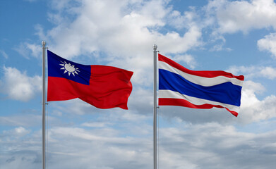 Thailand and Taiwan flags, country relationship concept
