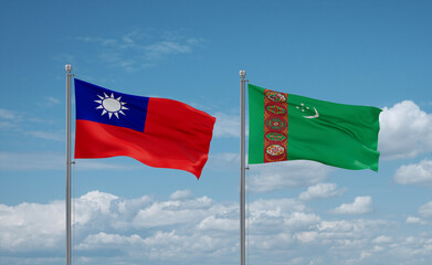 Turkmenistan and Taiwan flags, country relationship concept