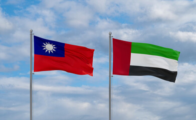 UAE and Taiwan flags, country relationship concept