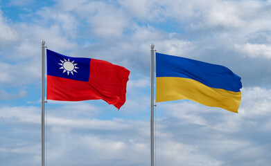 Ukraine and Taiwan flags, country relationship concept