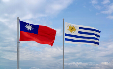 Uruguay and Taiwan flags, country relationship concept
