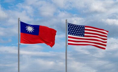 USA and Taiwan flags, country relationship concepts