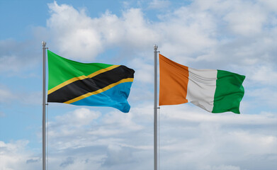 Ivory Coast and Tanzania flags, country relationship concept