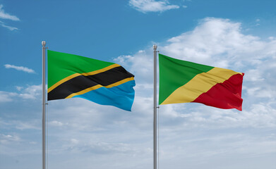 Congo and Tanzania flags, country relationship concept