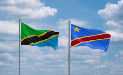 Congo and Tanzania flags, country relationship concept