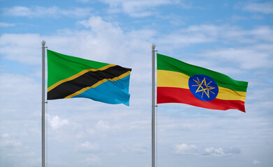 Ethiopia and Tanzania flags, country relationship concept