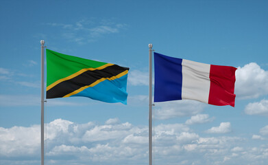 Tanzania and France flags, country relationship concept