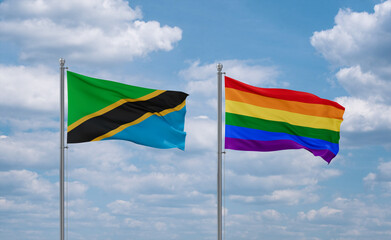 Gay Pride and Tanzania flags, country relationship concept