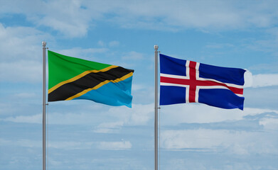 Iceland and Tanzania flags, country relationship concept