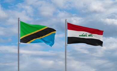 Iraq and Tanzania flags, country relationship concept