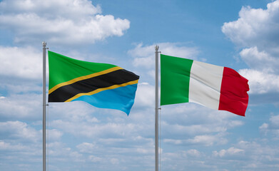 Italy and Tanzania flags, country relationship concept