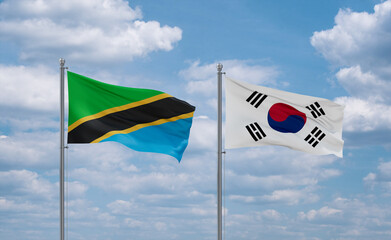 South Korea and Tanzania flags, country relationship concept