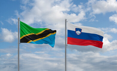 Slovenia and Tanzania flags, country relationship concept