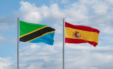 Spain and Tanzania flags, country relationship concept