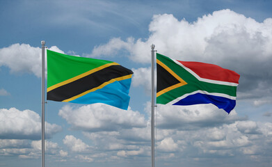 South Africa and Tanzania flags, country relationship concept