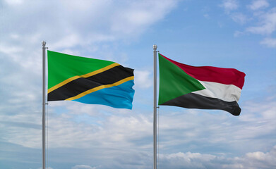 Sudan and Tanzania flags, country relationship concept