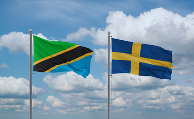 Sweden and Tanzania flags, country relationship concept