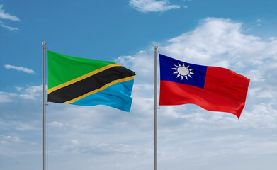Taiwan and Tanzania flags, country relationship concept