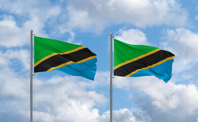 Two Tanzania flags, country relationship concept