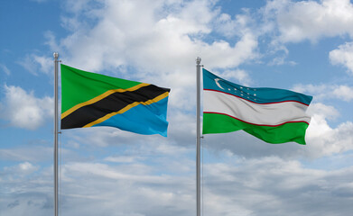 Uzbekistan and Tanzania flags, country relationship concept