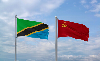 Soviet Union and Tanzania flags, country relationship concept