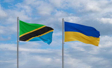 Ukraine and Tanzania flags, country relationship concept