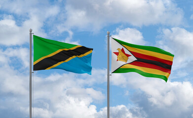 Zimbabwe and Tanzania flags, country relationship concept