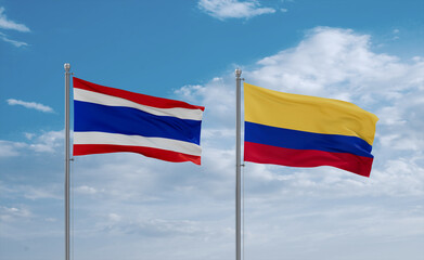 Colombia and Thailand flags, country relationship concept