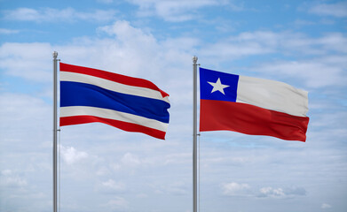 Chile and Thailand flags, country relationship concept