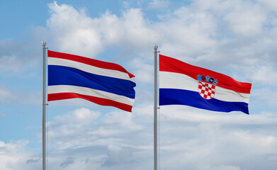 Croatia and Thailand flags, country relationship concept