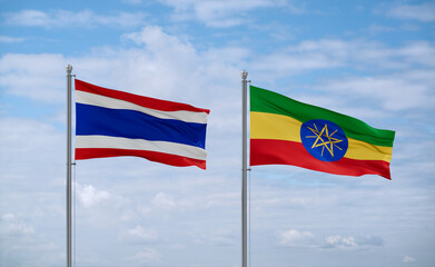 Ethiopia and Thailand flags, country relationship concept