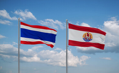 Thailand and French Polynesia flags, country relationship concept