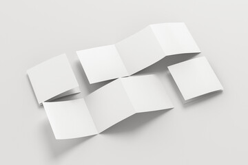 Square pages accordion or zigzag trifold brochure mockup on white background. Three panels, six pages leaflet