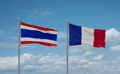 Thailand and France flags, country relationship concept