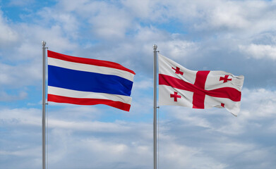 Georgia and Thailand flags, country relationship concept