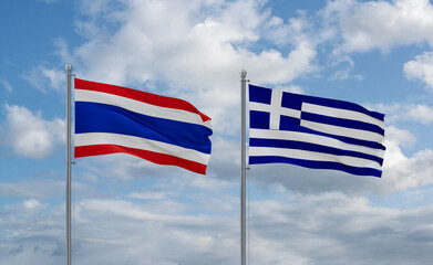 Greece and Thailand flags, country relationship concept