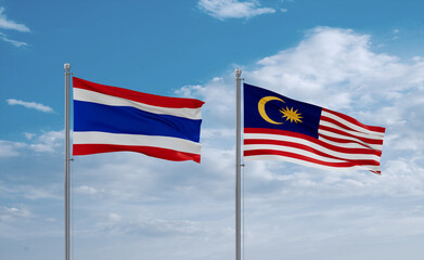 Malaysia and Thailand flags, country relationship concept