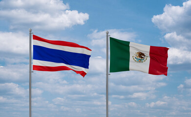 Mexico and Thailand flags, country relationship concept