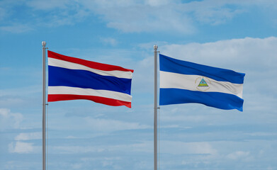Nicaragua and Thailand flags, country relationship concept
